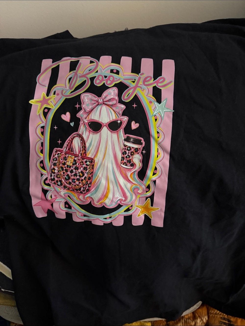Black adults Graphic Tee with Pink Ghost Design